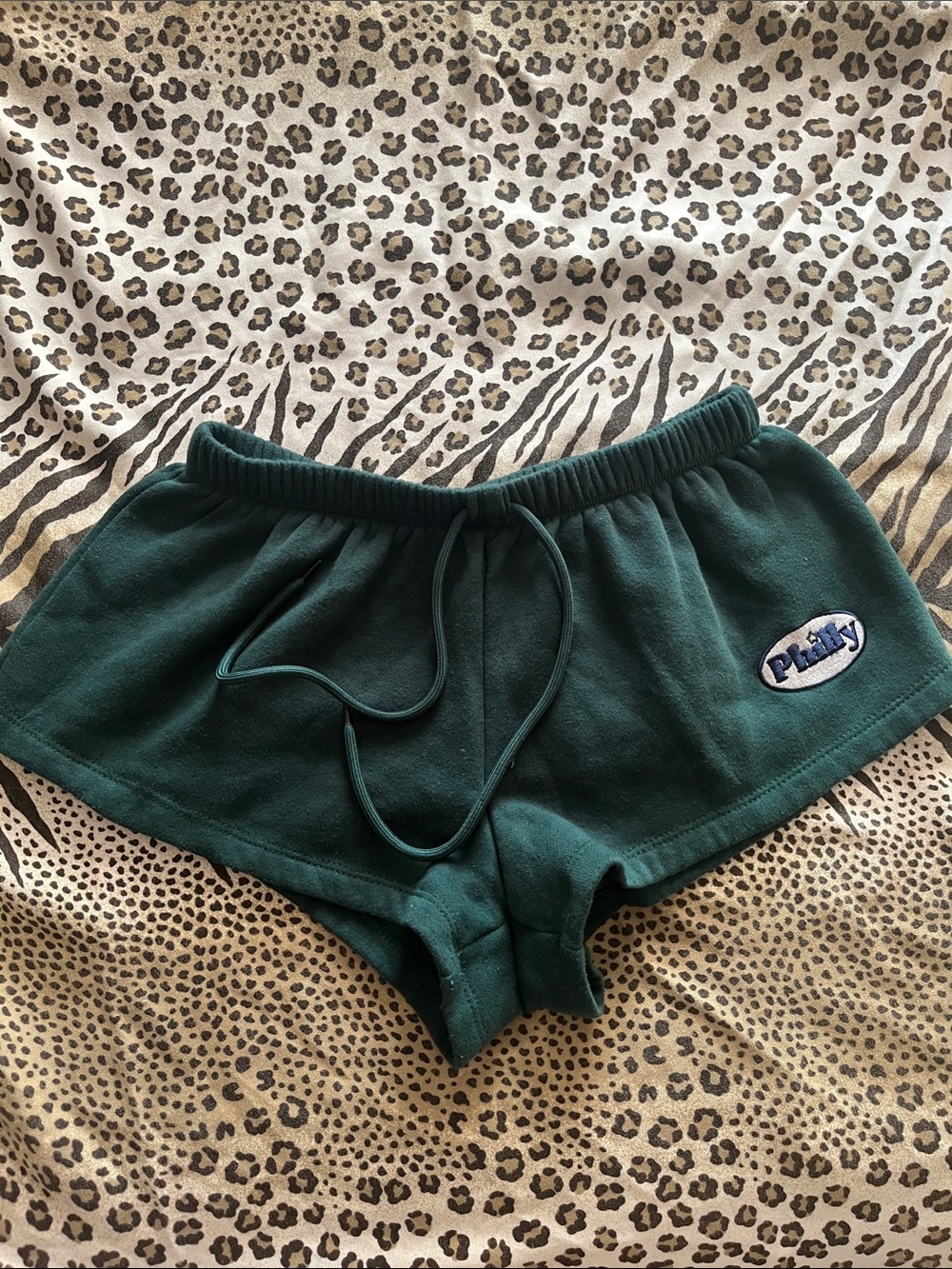 Forest Green Plush Lounge Shorts with Philly logo